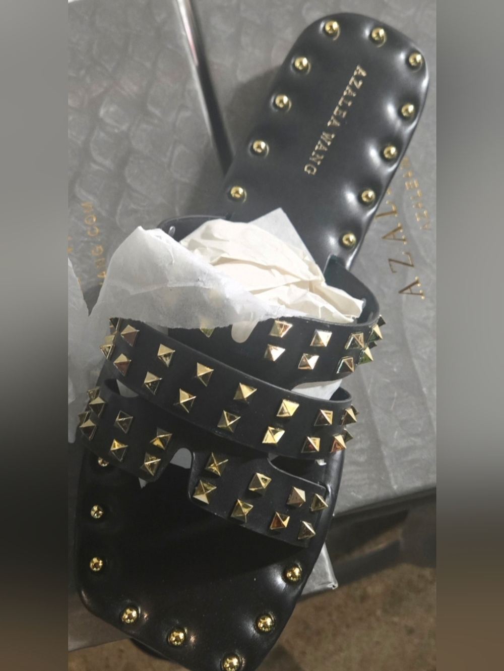 Azzalea Wang Black Studded Slide Sandals